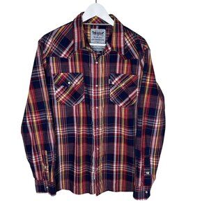 Vintage Levi’s White Label Red & Blue Plaid Long Sleeve Western Button-Up, Large